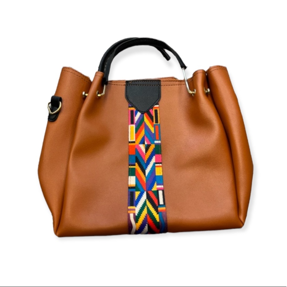 Tote bag embroidered, Strapped Purse With Detachable Wallet